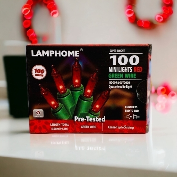 NIB LAMPHOME 100 Lights String INDOOR & OUTDOOR Mini Lights Red Christmas Lights - Picture 1 of 4